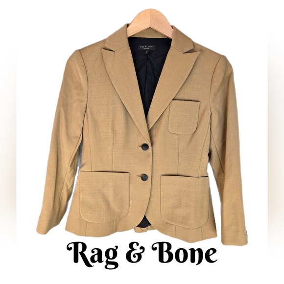 Rag & Bone Womens Nancy Short Blazer Sz 0 Camel, Wool Blend 2 Button Lined - Picture 1 of 12